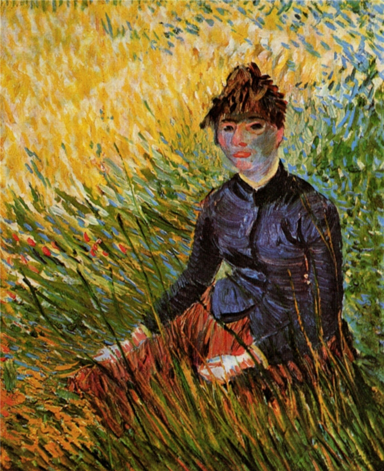 Woman Sitting In The Grass Van Gogh Oil Painting